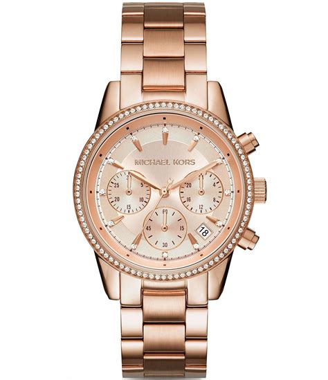 gold michael kors womens bracelet watch|Michael Kors ritz chronograph.